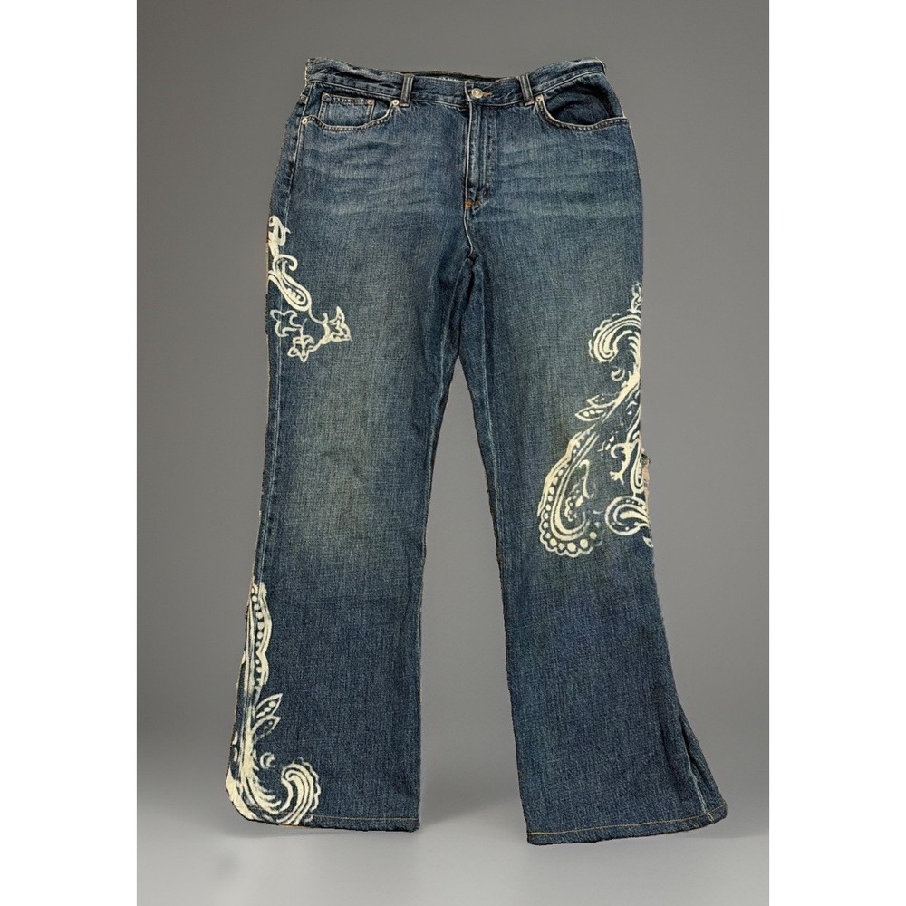 Vintage Lauren Jeans Co Ralph Lauren Denim Flare Jeans White Paisley Sz 12